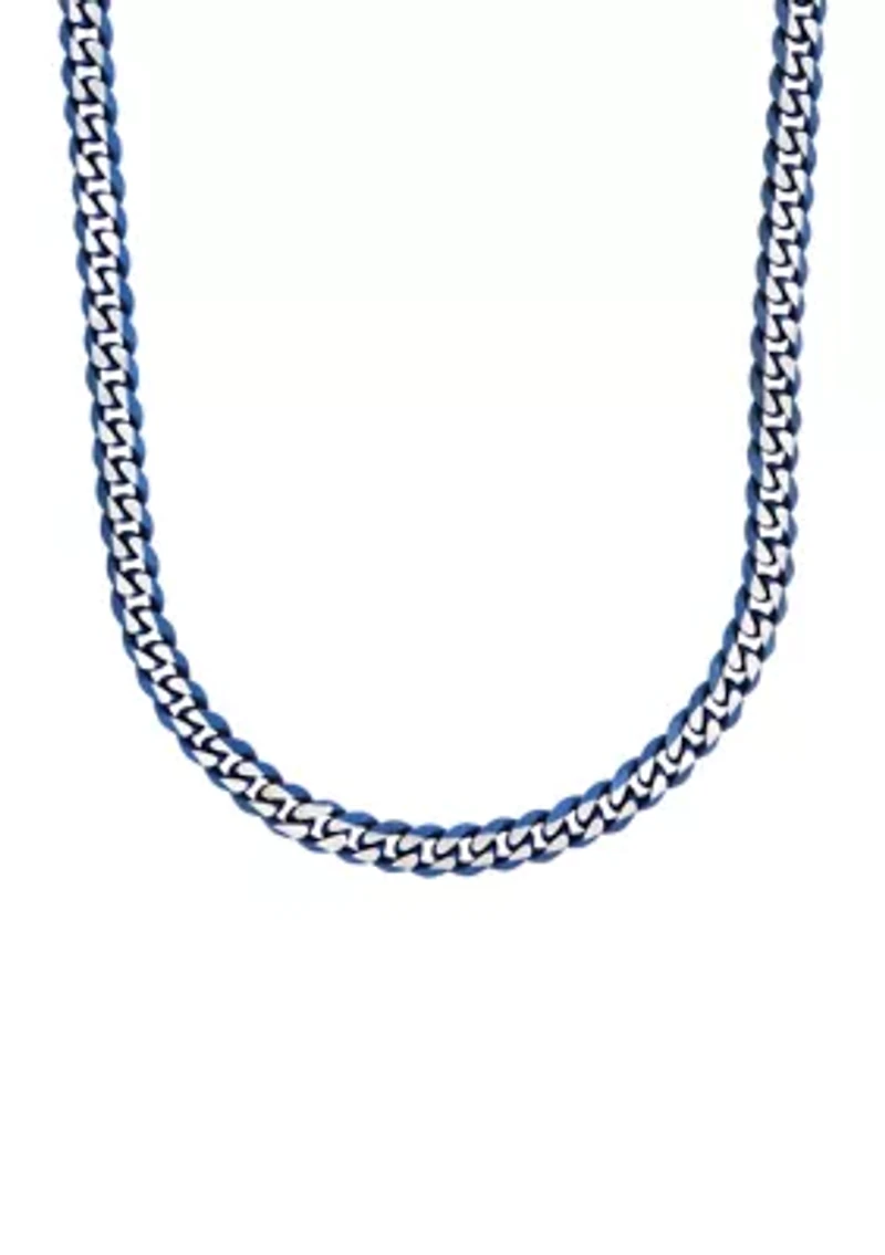 Stainless Steel 8 Millimeter Curb Chain Necklace with Blue Ion Plating, 24 Inch
