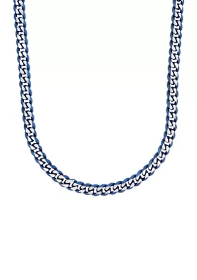 Stainless Steel 8 Millimeter Curb Chain Necklace with Blue Ion Plating, 24 Inch