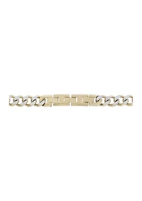 Stainless Steel 8 Millimeter Curb Chain Necklace with Gold Tone Ion Plating, 24 Inch