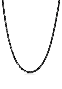 Stainless Steel 4MM Rolo Chain Necklace with Black Ion Plating, 22" Length