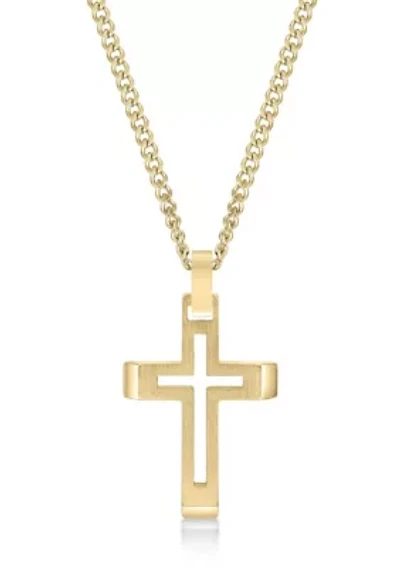 Stainless Steel Cross Pendant with Gold Ip and 24" Curb Chain