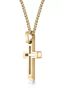 Stainless Steel Cross Pendant with Gold Ip and 24" Curb Chain