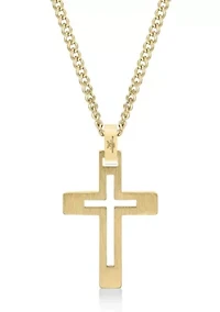 Stainless Steel Cross Pendant with Gold Ip and 24" Curb Chain