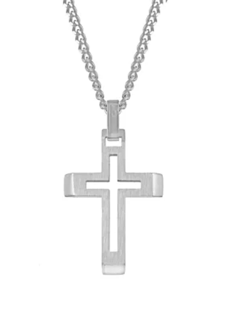 Stainless Steel Cross Pendant Necklace with 24 Inch Curb Chain