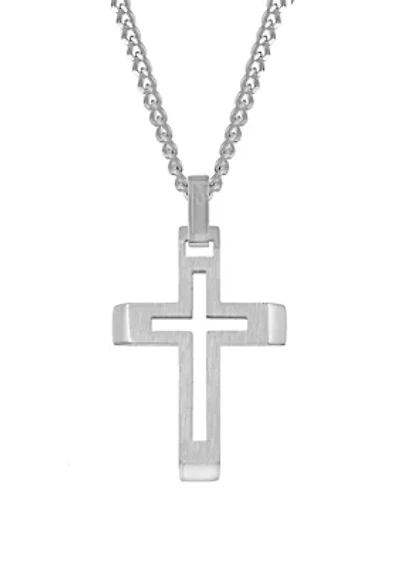 Stainless Steel Cross Pendant Necklace with 24 Inch Curb Chain 