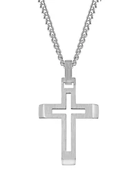 Stainless Steel Cross Pendant Necklace with 24 Inch Curb Chain 