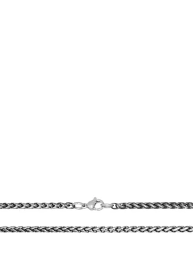 Stainless Steel Antique Finish Cross Pendant on 24 Inch Wheat Chain