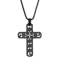 Stainless Steel Cubic Zirconia Cross Pendant Necklace