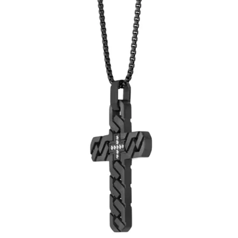 Stainless Steel Cubic Zirconia Cross Pendant Necklace