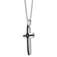 Stainless Steel Black Cubic Zirconia Cross Pendant Necklace