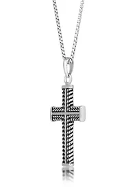 Antique Finish Stainless Steel Cross Pendant With 24" Round Box Chain