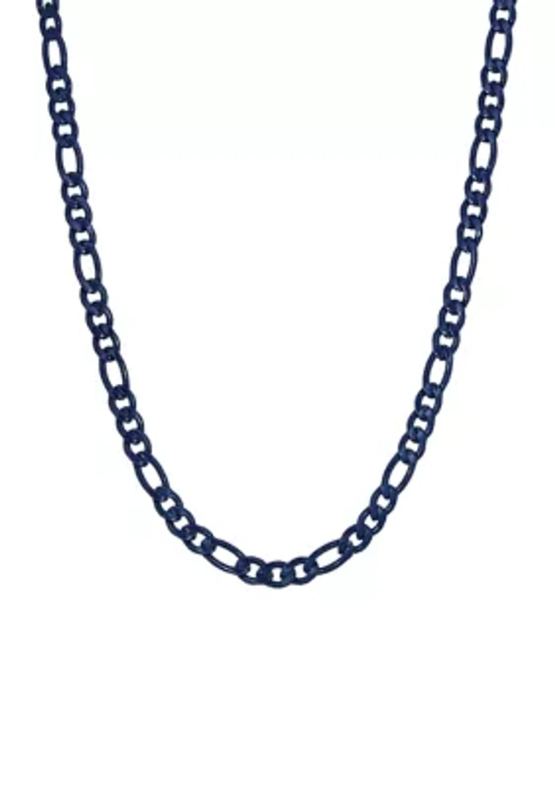 Stainless Steel 6 Millimeter Figaro Chain Necklace with Blue Acrylic