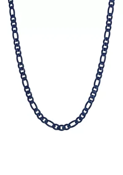 Stainless Steel 6 Millimeter Figaro Chain Necklace with Blue Acrylic