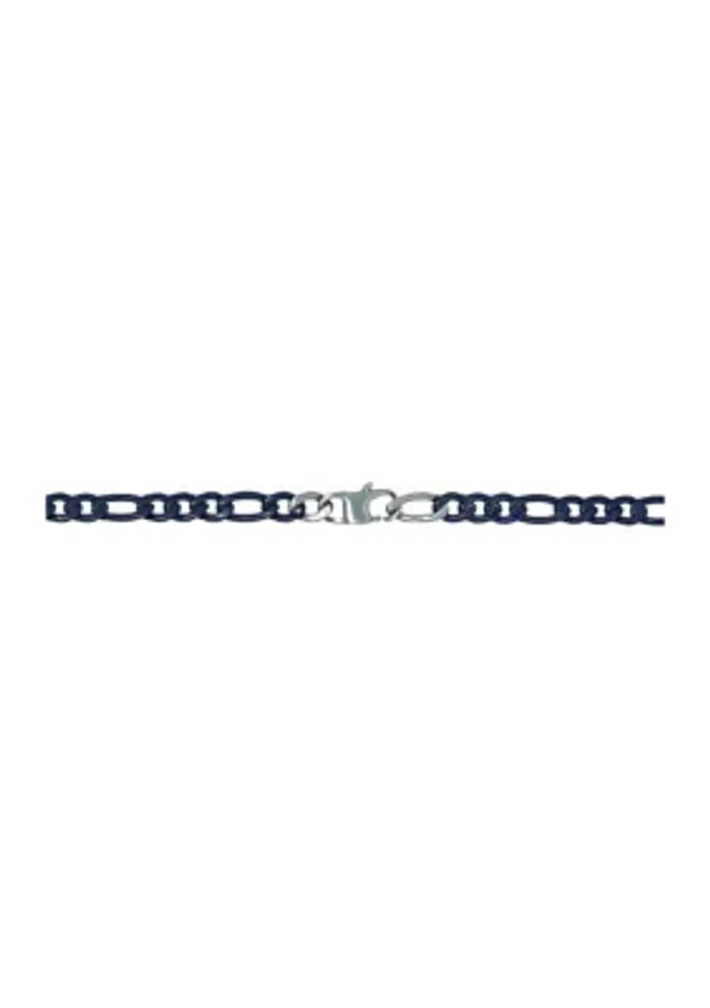 Stainless Steel 6 Millimeter Figaro Chain Necklace with Blue Acrylic