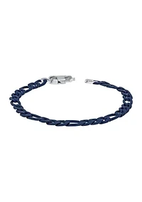 Stainless Steel 6 Millimeter Figaro Chain Bracelet with Blue Acrylic, 8.5 Inch