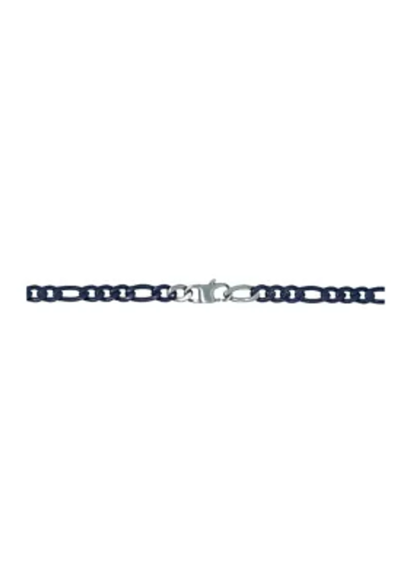 Stainless Steel 6 Millimeter Figaro Chain Bracelet with Blue Acrylic, 8.5 Inch