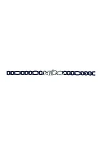 Stainless Steel 6 Millimeter Figaro Chain Bracelet with Blue Acrylic, 8.5 Inch