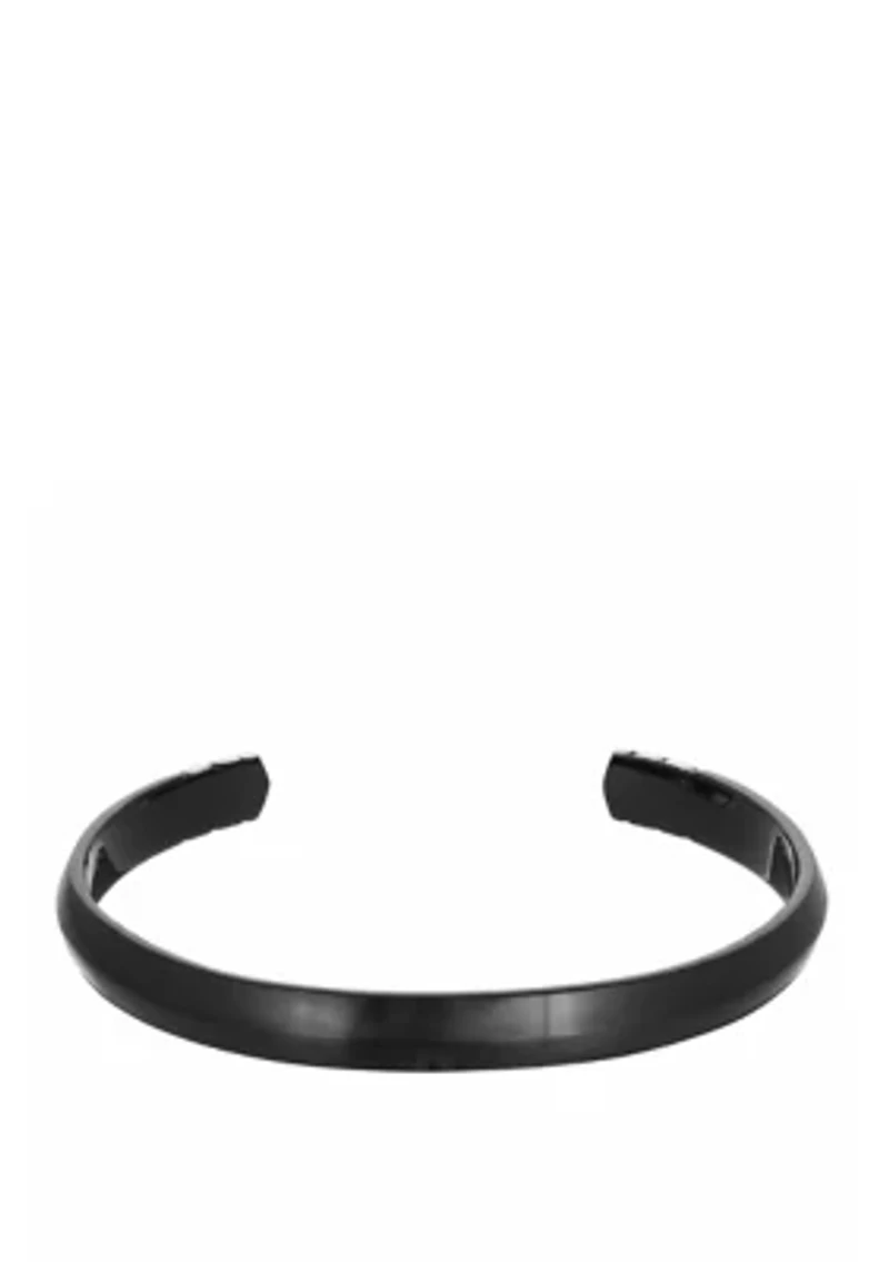 Stainless Steel Cuff Bangle with BIP and Black Enamel