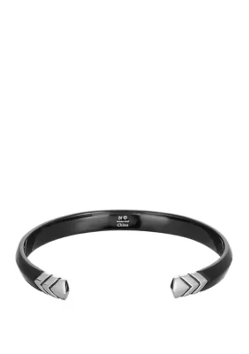 Stainless Steel Cuff Bangle with BIP and Black Enamel 
