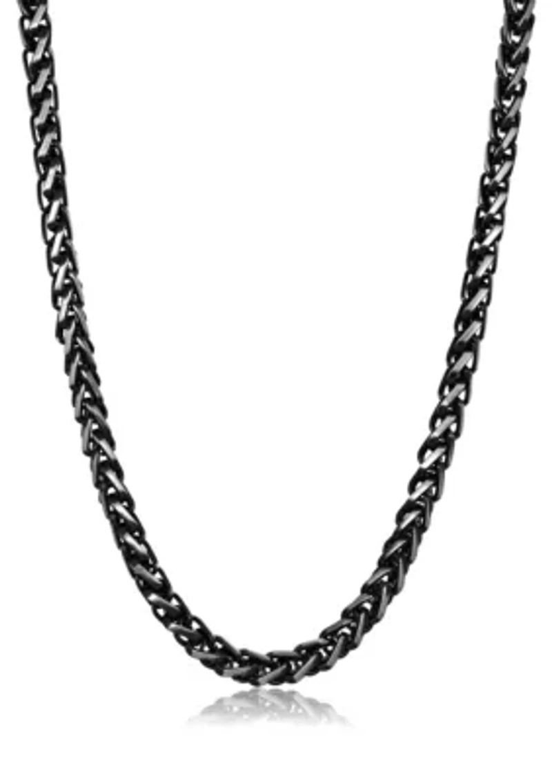 Stainless Steel 5MM Wheat Chain Necklace with Black Ion Plating, 22" Length