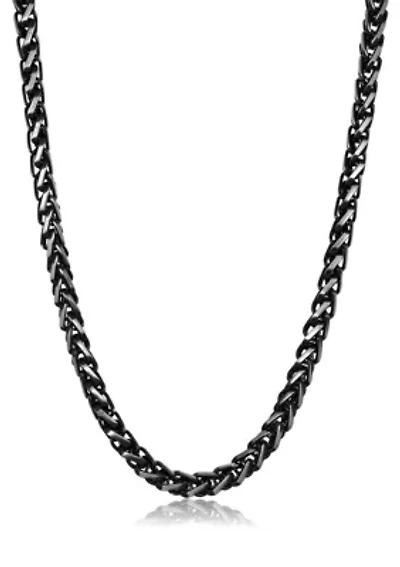 Stainless Steel 5MM Wheat Chain Necklace with Black Ion Plating, 22" Length