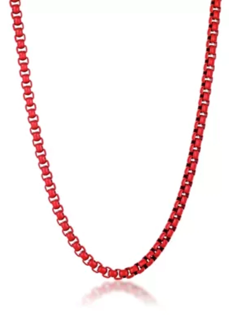 Stainless Steel 6MM Round Box Chain Necklace with Red Acrylic Coating, 22" Length