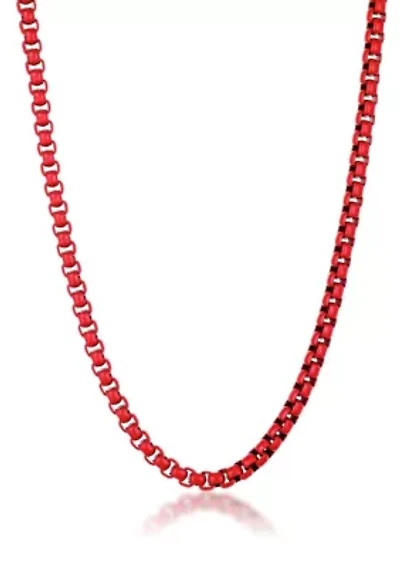 Stainless Steel 6MM Round Box Chain Necklace with Red Acrylic Coating, 22" Length