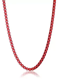 Stainless Steel 6MM Round Box Chain Necklace with Red Acrylic Coating, 22" Length