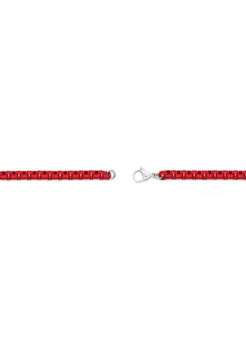 Stainless Steel 6MM Round Box Chain Necklace with Red Acrylic Coating, 22" Length