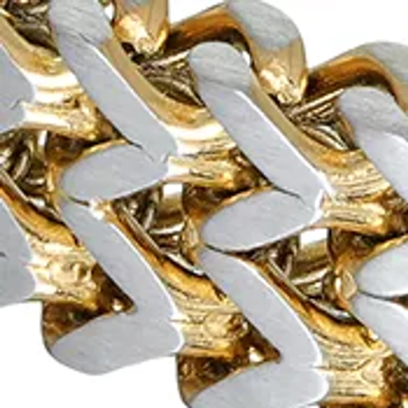 Stainless Steel Two Row Foxtail Chain Bracelet with Gold Tone Ion Plating, 8.5 Inch