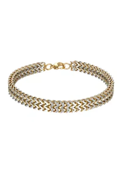 Stainless Steel Two Row Foxtail Chain Bracelet with Gold Tone Ion Plating, 8.5 Inch