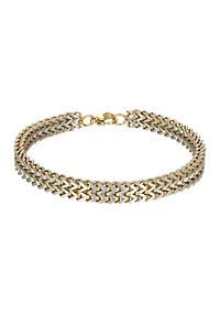 Stainless Steel Two Row Foxtail Chain Bracelet with Gold Tone Ion Plating, 8.5 Inch