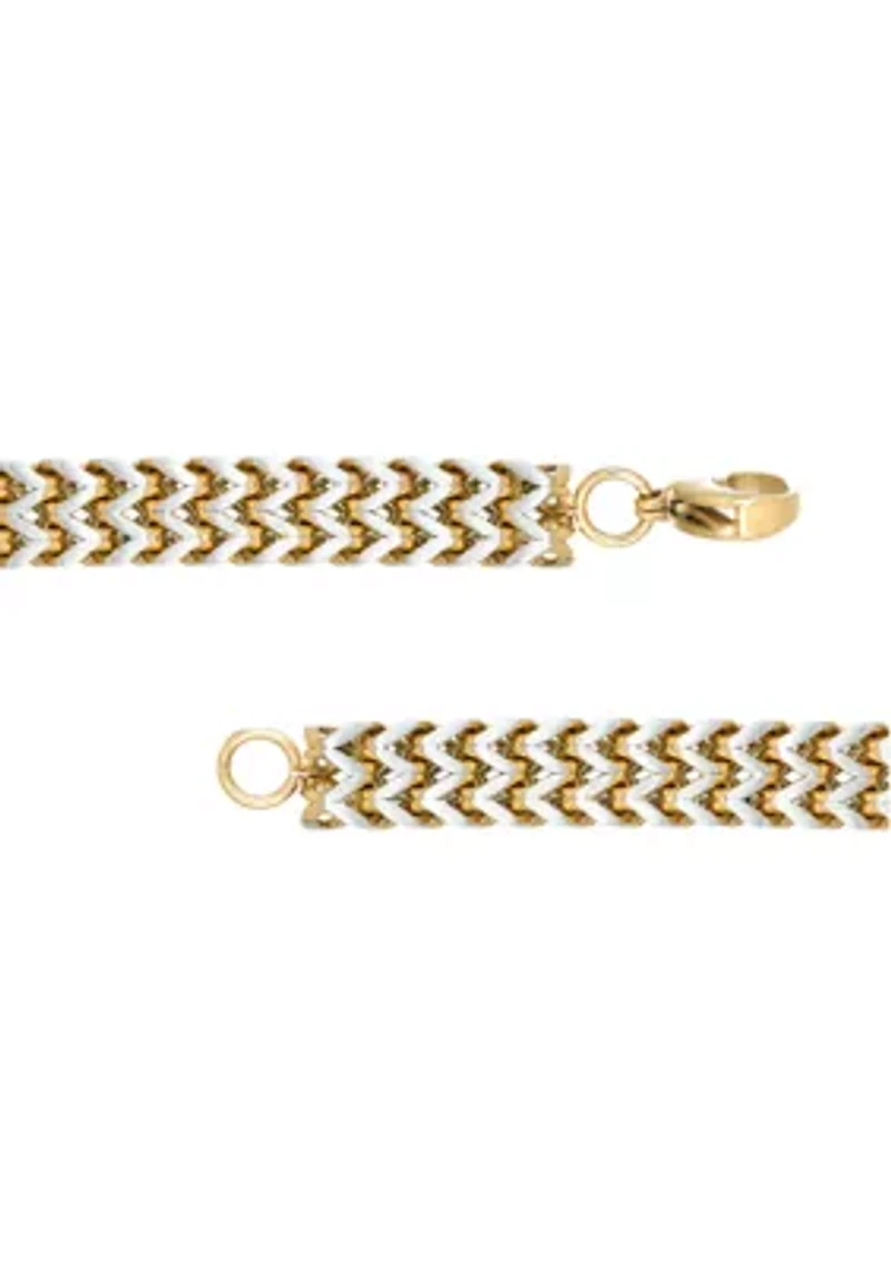 Stainless Steel Two Row Foxtail Chain Bracelet with Gold Tone Ion Plating, 8.5 Inch