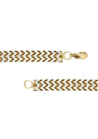 Stainless Steel Two Row Foxtail Chain Bracelet with Gold Tone Ion Plating, 8.5 Inch