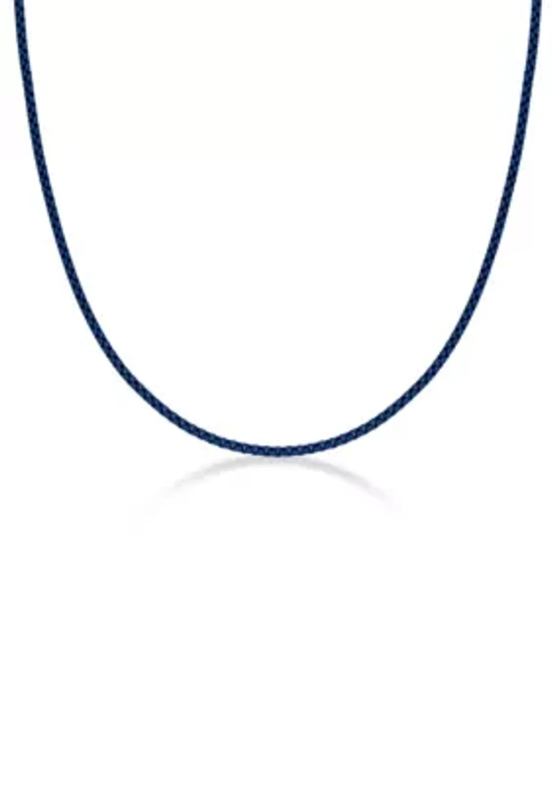 Stainless Steel 3MM Round Box Chain Necklace with Blue Acrylic Coating, 18" Length