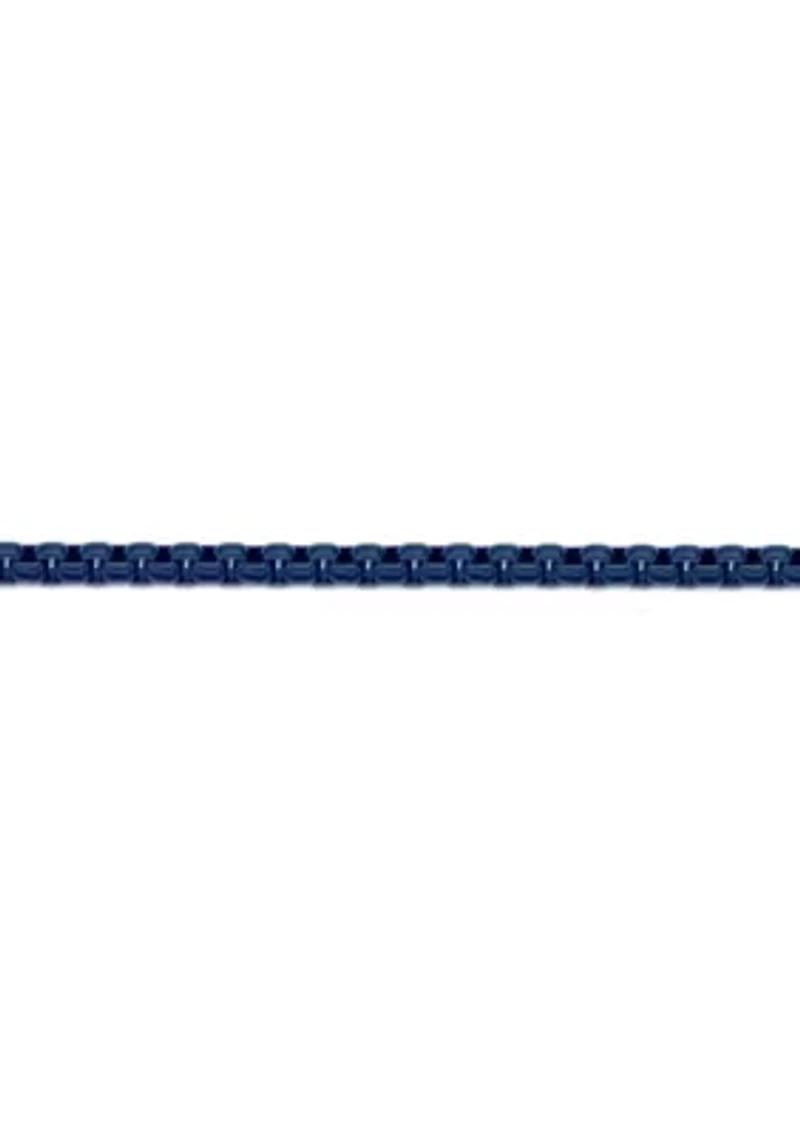 Stainless Steel 3MM Round Box Chain Necklace with Blue Acrylic Coating, 18" Length
