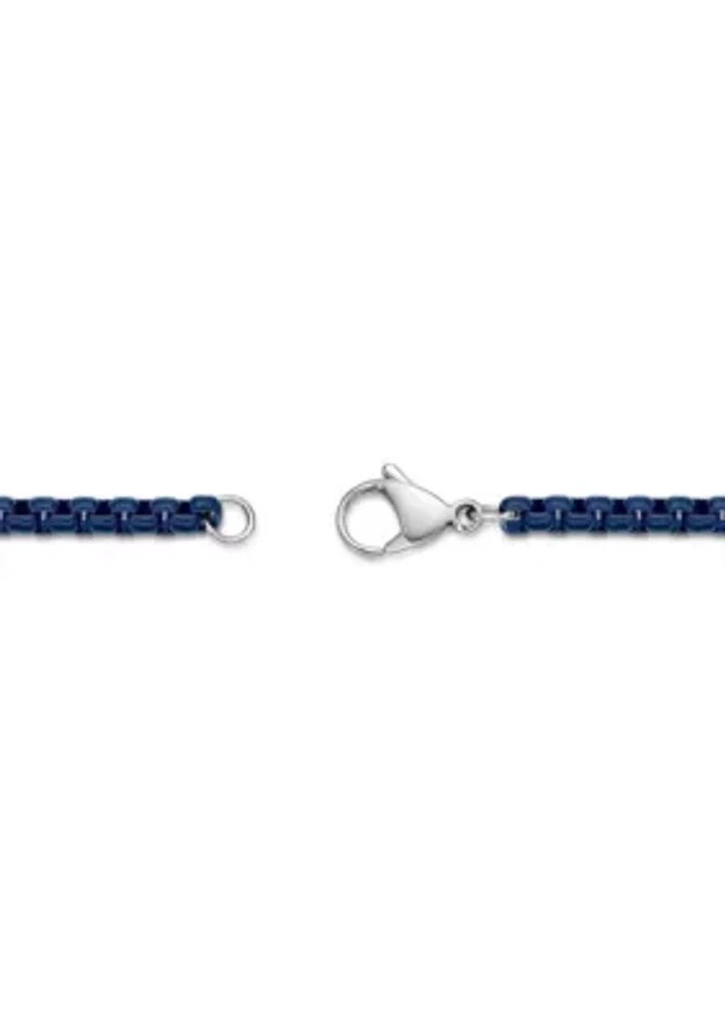 Stainless Steel 3MM Round Box Chain Necklace with Blue Acrylic Coating, 18" Length