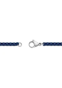 Stainless Steel 3MM Round Box Chain Necklace with Blue Acrylic Coating, 18" Length