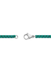 Stainless Steel 3MM Box Chain Necklace with Turquoise Acrylic, 24” Length