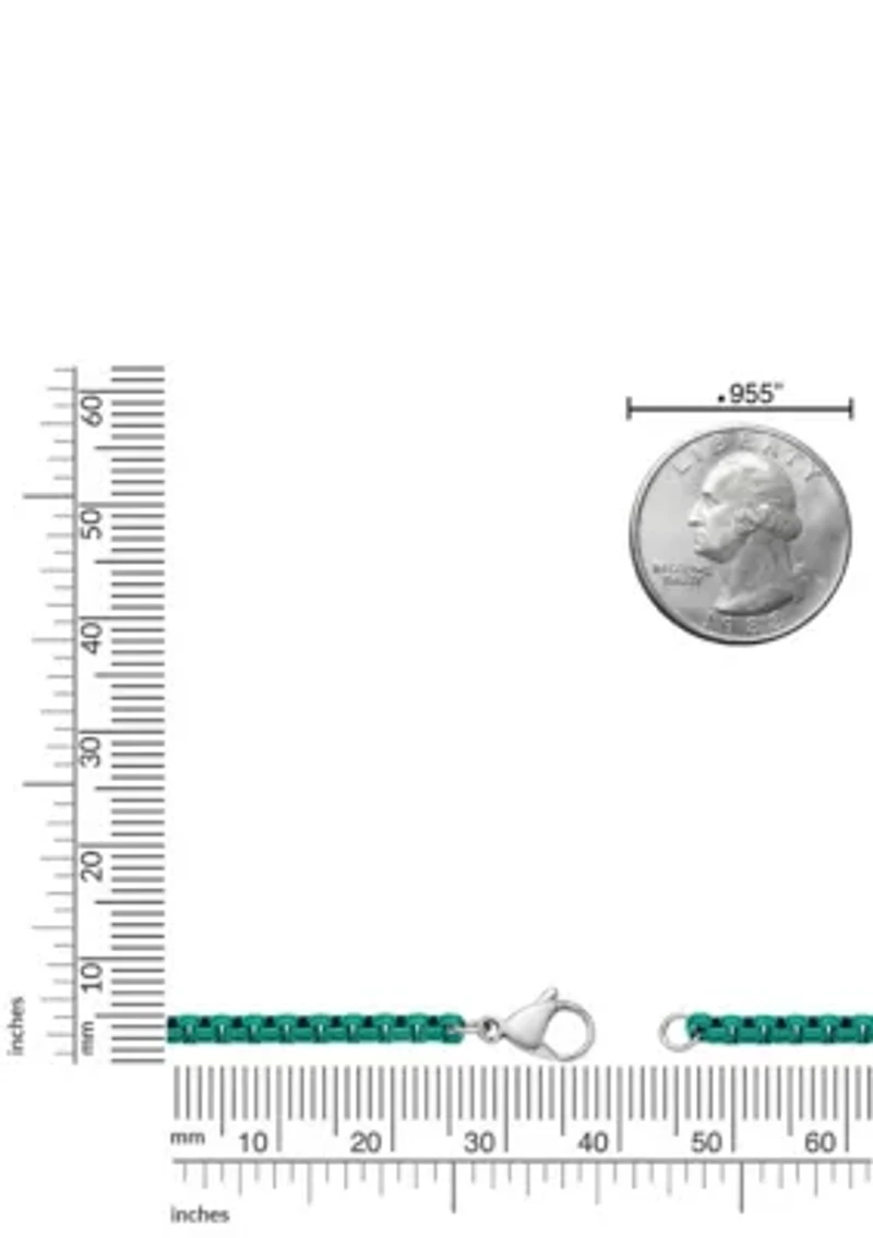 Stainless Steel 3MM Box Chain Necklace with Turquoise Acrylic, 24” Length