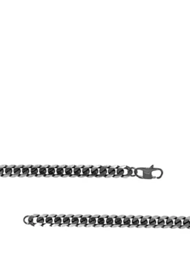 Stainless Steel 8 Millimeter Curb Chain Necklace with Black Ion Plating