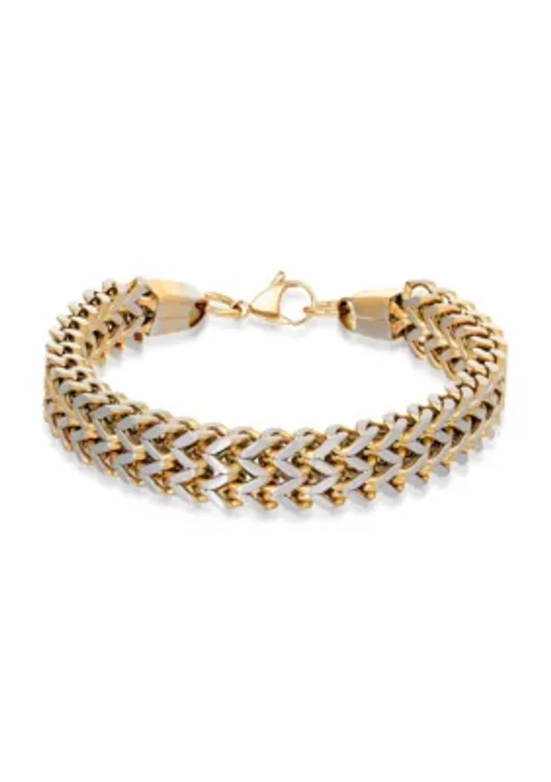 Stainless Steel 2-Row Square Wheat Chain Bracelet with Rose Ip