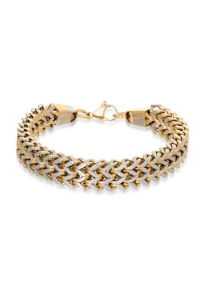 Stainless Steel 2-Row Square Wheat Chain Bracelet with Rose Ip
