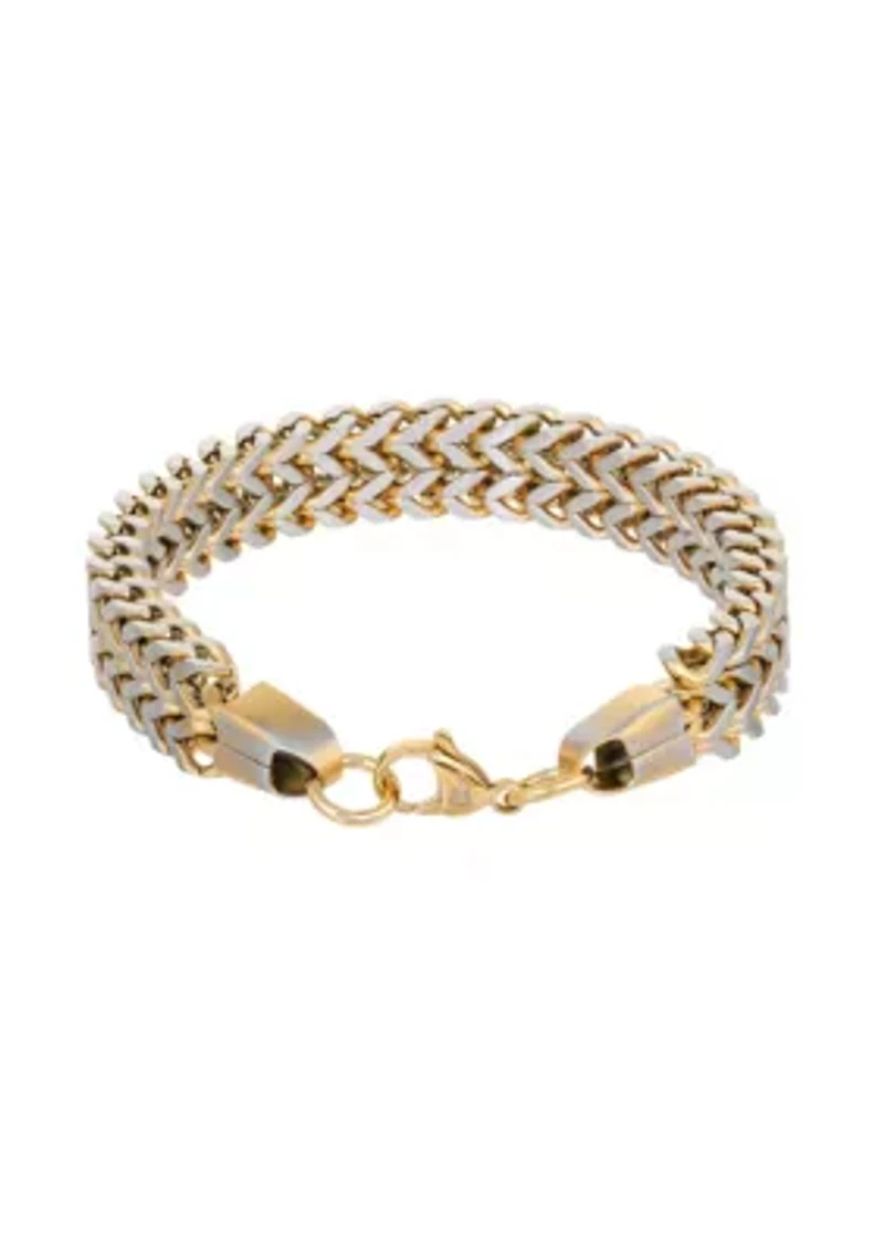 Stainless Steel 2-Row Square Wheat Chain Bracelet with Rose Ip