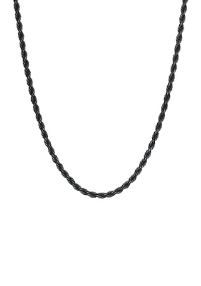 Stainless Steel 3 Millimeter Rope Chain Necklace with Black Ion Plating, 24 Inch