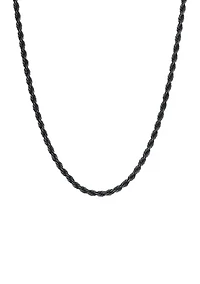 Stainless Steel 3 Millimeter Rope Chain Necklace with Black Ion Plating, 24 Inch