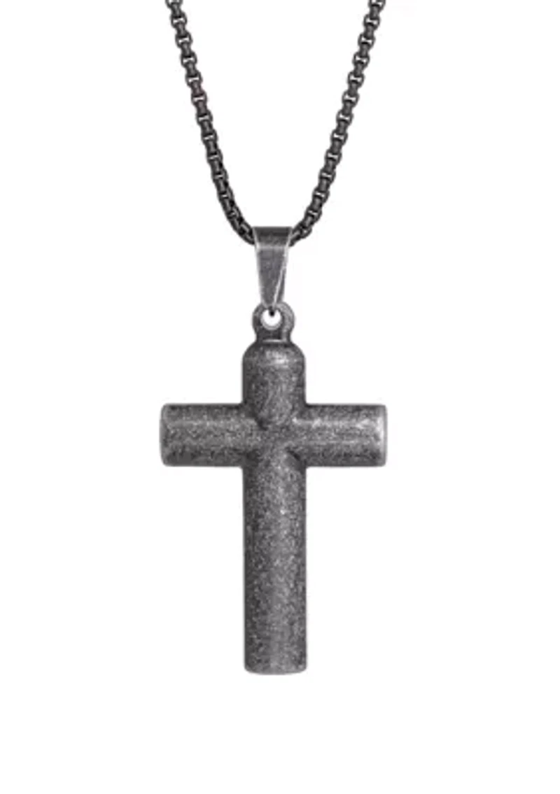 Stainless Steel Antique Finish Cross Pendant with 24 Inch Chain