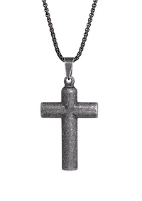 Stainless Steel Antique Finish Cross Pendant with 24 Inch Chain
