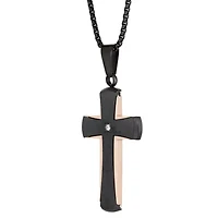 Stainless Steel Cubic Zirconia Cross Pendant Necklace