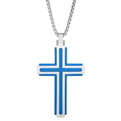 Stainless Steel Two Tone Cross Pendant Necklace